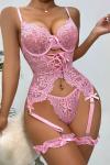For Dreams Kadın Dantel Detaylı Balenli Pembe Jartiyer Takımı - 8462PNK