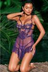 Kadın Dantelli Balenli Mor Baby Doll - 8474