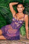 Kadın Dantelli Balenli Mor Baby Doll - 8474