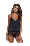 Kadın İnce Askılı Şortlu Siyah İç Çamaşır Takımı - 2028