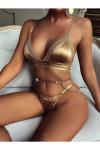 For Dreams Kadın Saten Gold Fantezi Zincirli İç Çamaşır Takımı - 8411G