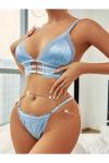 For Dreams Kadın Saten Mavi Fantezi Zincirli İç Çamaşır Takımı - 8411BLUE