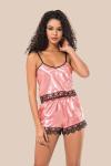 Kadın Saten Pembe Şortlu Pijama Takım - 1206