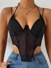 Kadın Siyah Balenli İnce Askılı Body - 2003