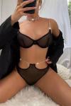 Kadın Zincirli Siyah Fantezi Sütyen Takım - 2126B