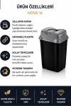 RNL04 HOME NOVA 16  - 16 Litre Sallanır Kapaklı Plastik Çöp Kovası - Siyah Gövde - Gri Kapak