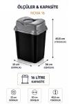 RNL04 HOME NOVA 16  - 16 Litre Sallanır Kapaklı Plastik Çöp Kovası - Siyah Gövde - Gri Kapak