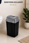 RNL04 HOME NOVA 16  - 16 Litre Sallanır Kapaklı Plastik Çöp Kovası - Siyah Gövde - Gri Kapak