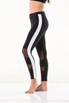 Derya KurşunTransparan Detaylı Beyaz Şeritli Siyah Kadın Tayt 0587